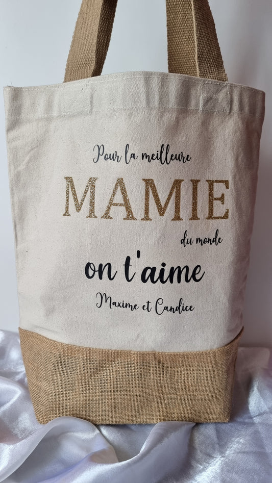 Sac " Pour la meilleure ...... " cotton et jute
